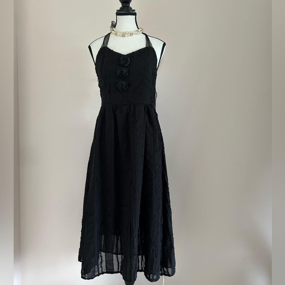 Orange Kerr Vintage Black Rose Halter Dress